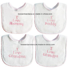 OEM Produce Customized Logo Embroidered Cotton White Baby Girl′s Drool Bibs